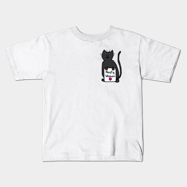 Small Cat with Nasty Woman Sign Kids T-Shirt by ellenhenryart